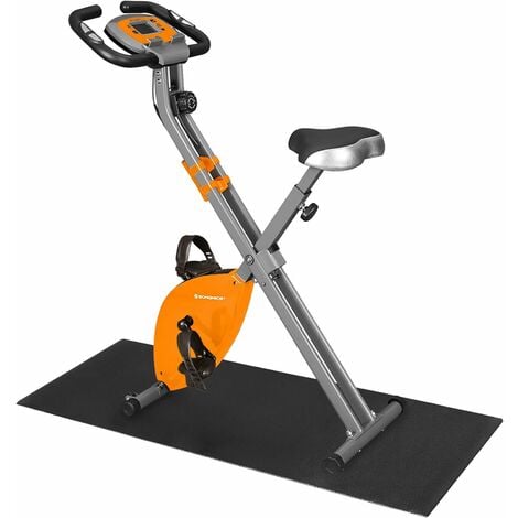 Exercise Bike, Fitness Bicycle, Foldable Indoor Trainer, 8 Magnetic Resistance Levels, with Floor Mat, Pulse Sensor, Phone Holder, 100 kg Max. Weight, Black/Orange