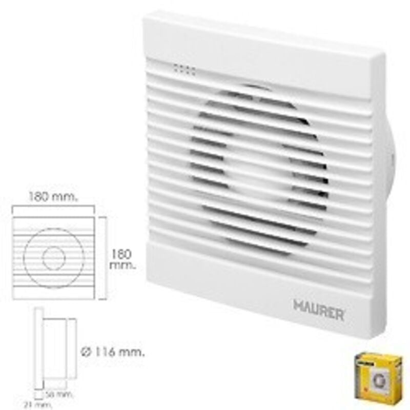 Extracteur de fumée de salle de bain 16 Watt. Sortie ø 116 mm.