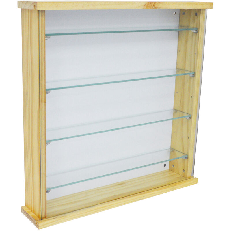 EXHIBIT - Solid Wood 4 Shelf Glass Wall Display Cabinet - Natural Pine