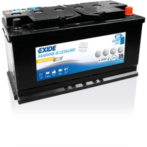 Batterie décharge lente 12V 80Ah ES900 – Gel sans entretien pour applications maritimes et énergie renouvelable – Résistante aux vibrations – Exide