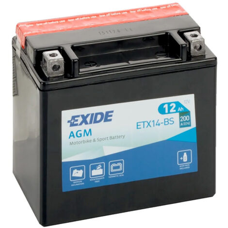 Exide – Batterie moto 12V 12Ah 200A – Technologie A.G.M scellée – Sans entretien – Pour démarrage rapide