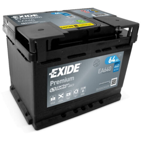 Exide – Batterie voiture 12V 64Ah EA640 – CCA 640A – Technologie CA épaisses – Polarité + à droite – Poids 15kg