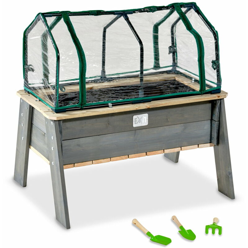 Exit Aksent planter table l with greenhouse and gardening tools