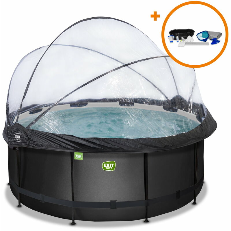 Exit Toys - Exit Black Leather Pool 12ft X 48in With Sand Filter Pump And Dome And Accessory Set - Black