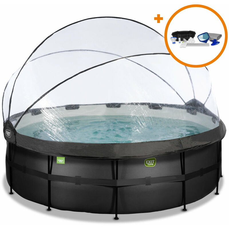 Chendyy - Exit Black Leather Pool 14ft X 48in With Sand Filter Pump And Dome And Accessory Set - Black
