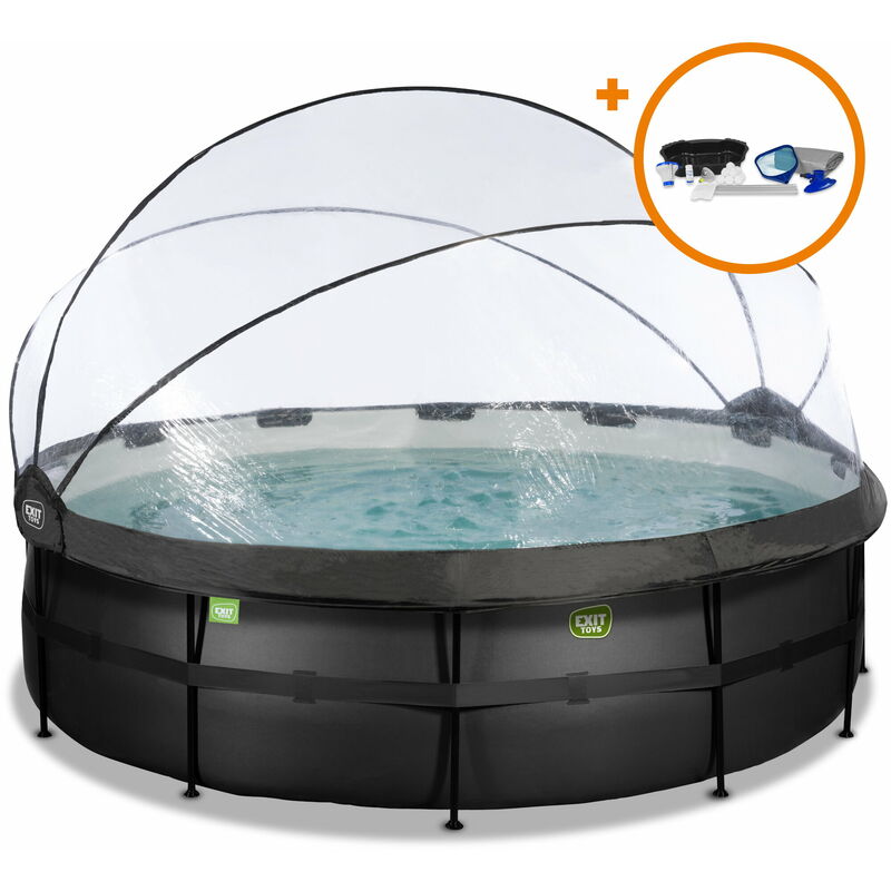 Chendyy - Exit Black Leather Pool 16ft X 48in With Sand Filter Pump And Dome And Accessory Set - Black