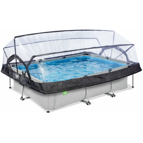 EXIT Soft Grey Pool 300x200x65cm mit Filterpumpe und Abdeckung - grau