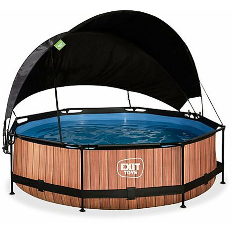 EXIT Wood Pool 10ft x 30in with Filter Pump and Canopy – Brown
