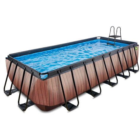 EXIT Wood Pool 18ft x 8ft X 48in with Sand Filter Pump – Brown