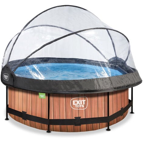 EXIT TOYS EXIT Wood pool 8ft x 30in with filter pump and dome - brown
