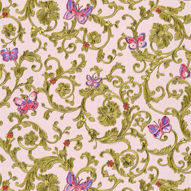 Profhome - Exklusive Luxus Tapete 343254 Vliestapete Leicht Strukturiert Mit Blumen-muster Glitzernd Rosa Grün Gold 7, 035 M2