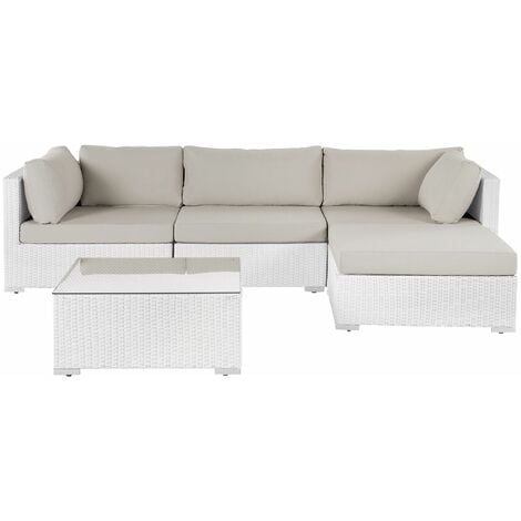 Exklusives Gartenmöbel Set aus Rattan weiß / beige Sano II - Weiß