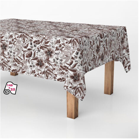 Exma Nappe roulée résistante aux taches Fleurs 140 cm x 25 m Marron