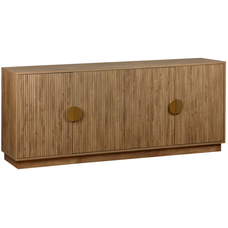 Sweeek - Exotic 4-door Sideboard, Grooved Mango Wood Effect, Gilded Metal Handles, W 180 X D 40 X H 75cm