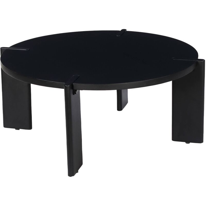 Sweeek Round Solid Mango Wood Coffee Table, Reva, Black, 80x80x36 Cm