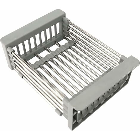 Expandable Dish Drainer, Over the Sink Dish Drainer, Dish Drainer and Fruit Drainer - Rustproof Stainless Steel for Kitchen, Heavy Duty Sink Dish Drainer (Grey)