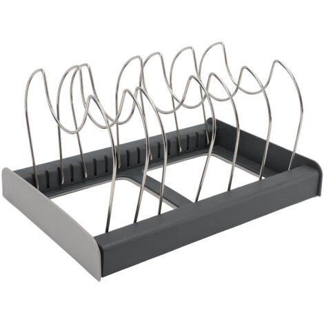 Expandable Pot and Pan Organizers Rack Kitchen Cabinet Pantry Bakeware Holder Shelves Lid with 7 Dividers