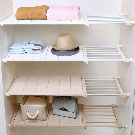 WENH Expandable Shelves Wardrobe Organiser Closet Storage Cupboard Shelf for Kitchen, White Airing Cupboard Shelves Adjustable Storage Rack, Under Sink Organizer Shoe Rack Expanding Bookcase