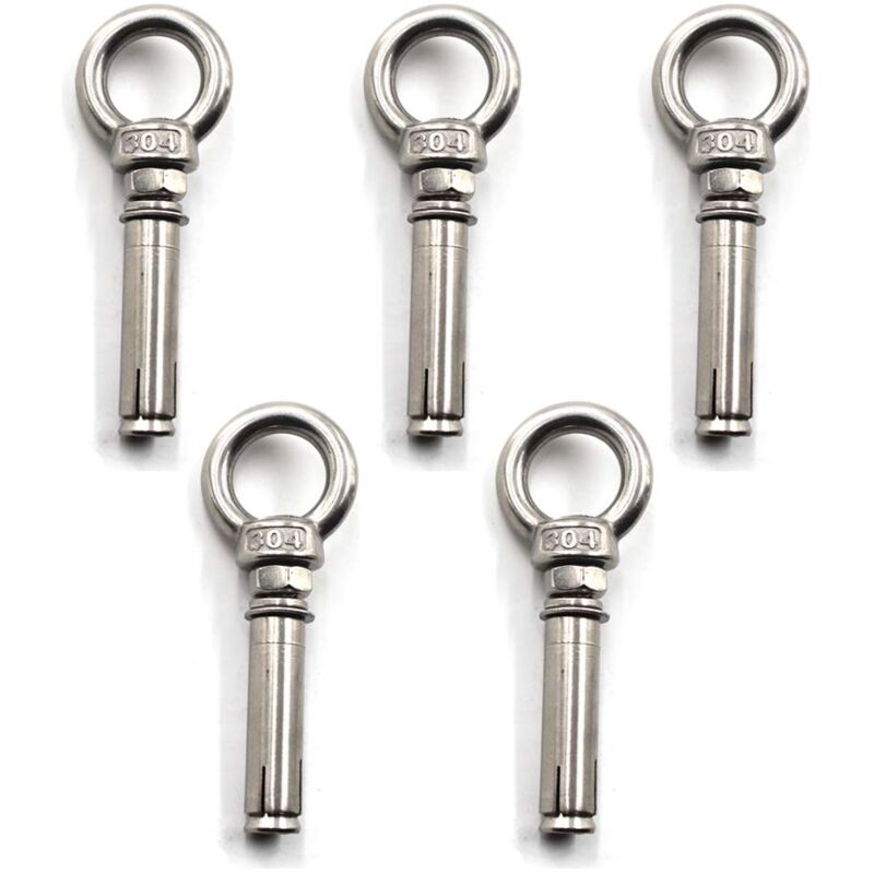 Expansion Screws, Steel Sleeve Eye Bolt, 304 Stainless Steel, Concrete Expansion Anchor, Eyebolt, Dowel Screws, 5 Pack (M6 x 70mm)