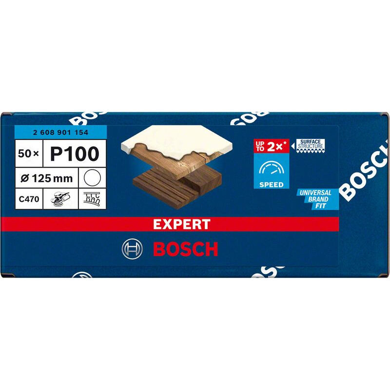 Expert C470 Papier de verre sans trous pour ponceuse et foret 125 mm g 100 50pcs Bosch 2608901154