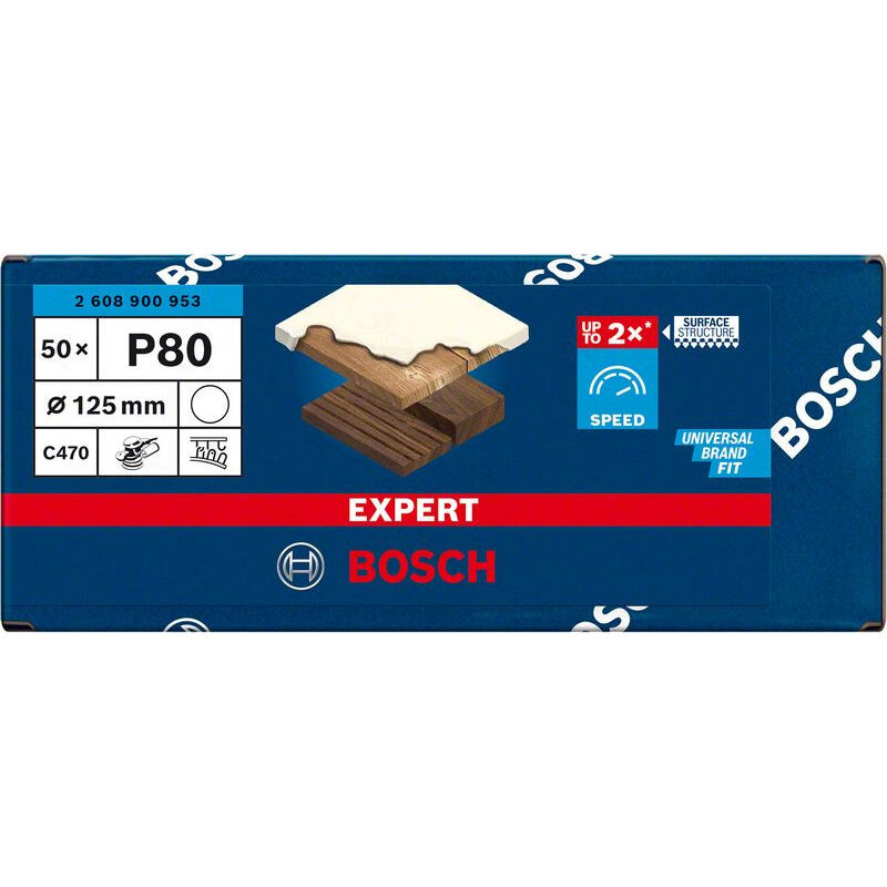 Expert C470 Papier abrasif sans trous pour ponceuses et forets 125 mm g 80 50 pièces Bosch 2608900953