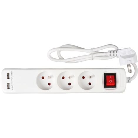 Expert-line - tcd blanco con cable 3 x 16 a + interruptor y 2 puertos usb - 487419 - 3219514874190