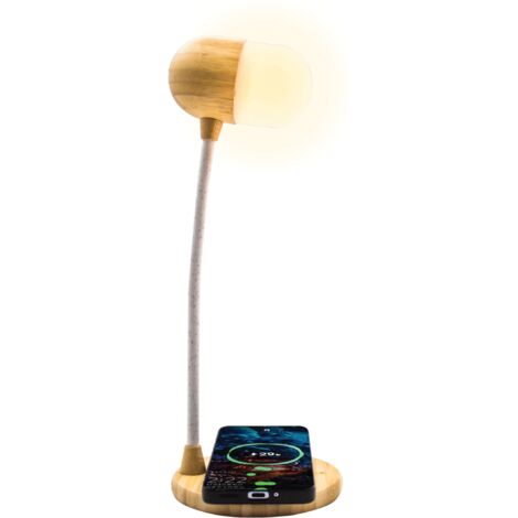 Explore Scientific, BLC2001, Lampada LED, Bamboo, Ricarica Smartphone, Autoparlante, Regolabile