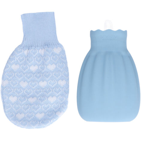 Explosionsgeschützte Silikon-Wärmflasche mit Strickbezug, 550 ml, Blau – Homeoffice