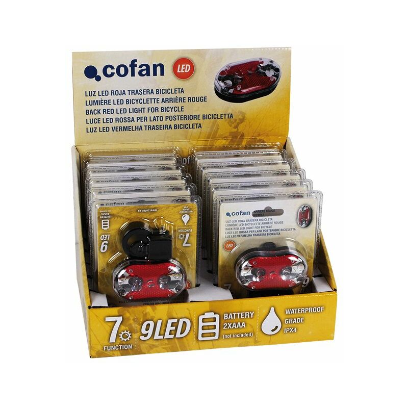 

Expositor 12 uds Luz Roja Trasera Bici Contenido Bl:12 uds Luz roja bicicletas 7 funciones