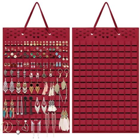 Expositor de joyas de pared para pendientes, collares y anillos, hasta 300 pares (rojo)