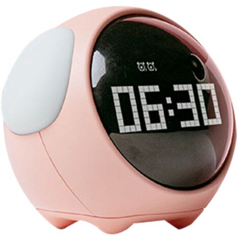 Expression Clock Cute Dog Shape Multifunctional LED Digital Alarm Clock Voice Activated Night Light Pink