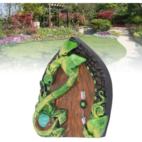 Exquisita puerta de hadas en miniatura pintada a mano, hecha de resina con un acabado ecológico y herrajes de montaje para árbol/pared/valla 002