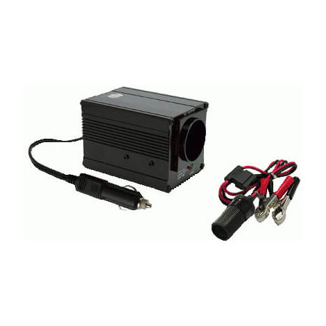 Extel – Convertisseur de tension 150W 12V vers 230V – 2 câbles crocodile et 1 câble allume-cigare inclus – Idéal pour alimenter appareils en déplacement