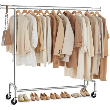 Extendable Clothes Rail with Wheels Heavy Load 130kg Metal Coat Rack