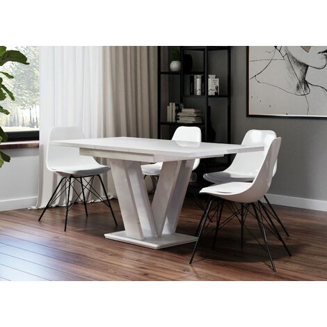 IMPACT FURNITURE Extendable Dining Kitchen Table 120-160cm V Leg Seats 6-8 White High Gloss Masy