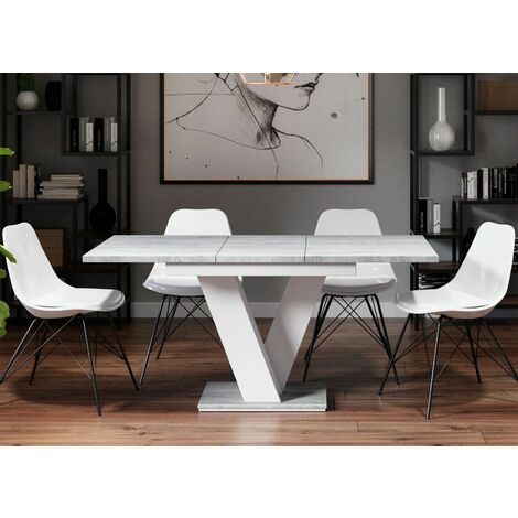 IMPACT FURNITURE Extendable Dining Kitchen Table 120-160cm V Leg White Matt Concrete Effect Masy