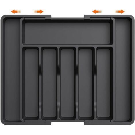 Extendable Drawer Cutlery Tray (33-57 cm) – 8-Compartment Kitchen Organizer, Large Capacity, Thick PP Material