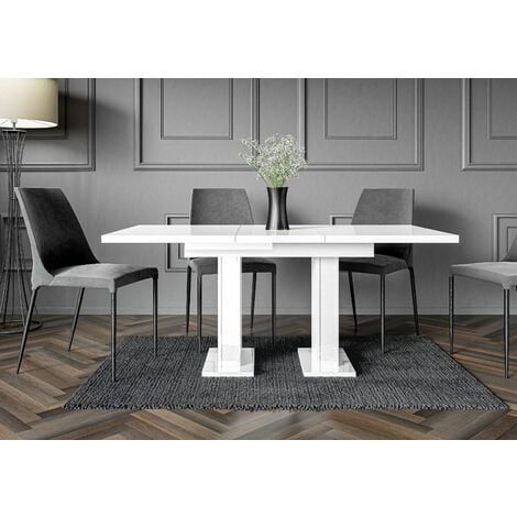 IMPACT FURNITURE Extendable Pedestal Table Small Dining Room Seats 6-8 Pillar White Gloss GIA