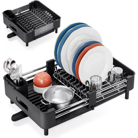 Extendable Stainless Steel Dish Drainer Foldable Spout Cutlery Holder Multifunctional Large Capacity