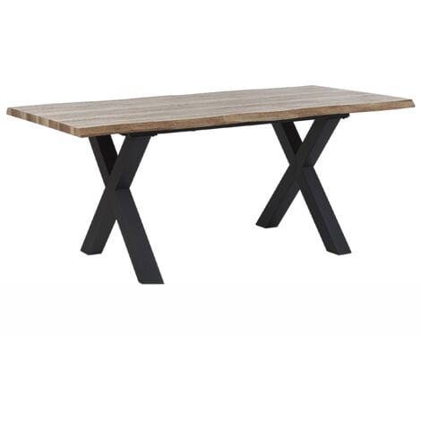 Extending Dining Table 140/180 x 90 cm Dark Wood Top Metal Black Legs 4-6 Seat Bronson