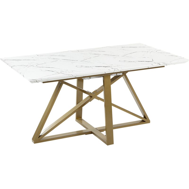 Beliani - Extending Dining Table 160/200 X 90cm Mdf Marble Effect With Gold Metal Legs Maximus