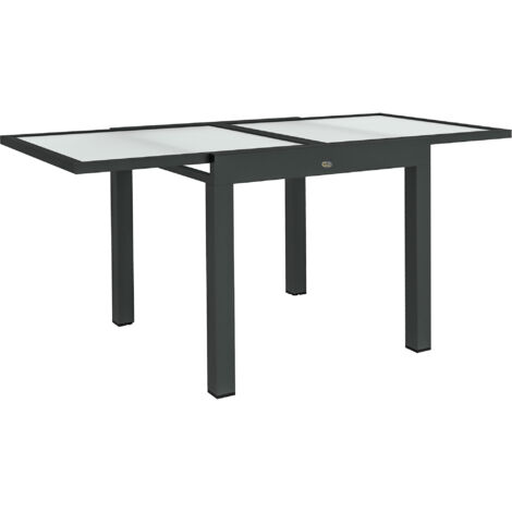 Extending Garden Table, Outdoor Dining Table with Aluminium Frame and Tempered Glass Tabletop, 80/160 x 80 x 75 cm, Black and Clear