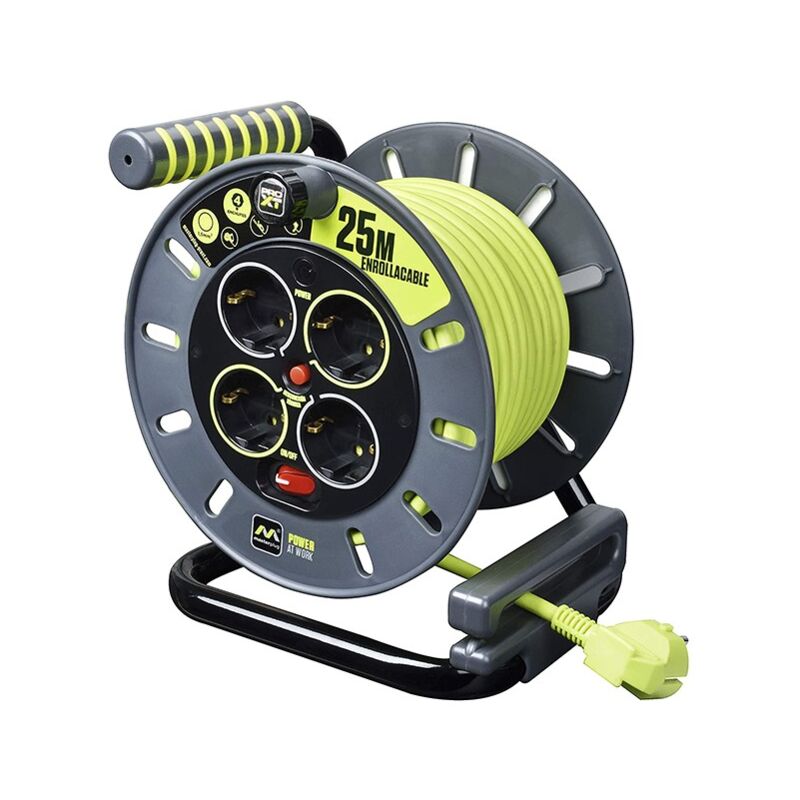 Enrouleur de câble extension 4 prises Schuko 16A Luceco 25Mts