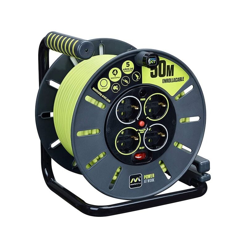 Enrouleur de câble extension 4 prises Schuko 16A Luceco 50Mts