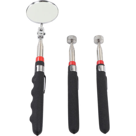 Extensible Magnétique pour Espaces Restreints - 8lb Force, Poignée Ergonomique en Caoutchouc et Miroir Rotatif 360° - 3 Pièces