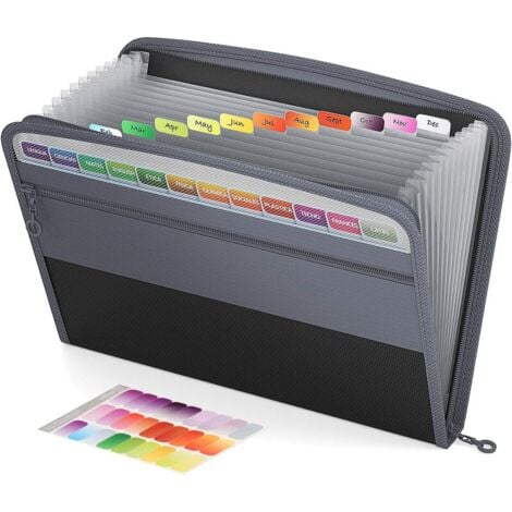 Extensible Pochettes pour Documents 13 Poches,A4 Trieur Document avec Fermeture à Glissière,Organisateur De Documents Porte-documents De Dossier D'accordéon avec Support De Poche Avant,Grise