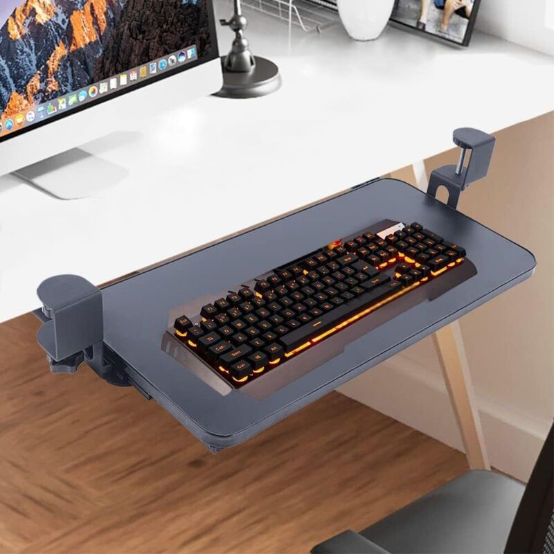 Extensible Support de clavier tiroir plateau de clavier avec pinces de bureau pour taper à la maison et au bureau 52 x 25 cm