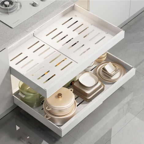 Extensible Tiroir Coulissant Cuisine, Rangement Et Organisation De Cuisine Sans Poinçon Pour L'organisation Des Armoires De Cuisine, Salle De Bain, Largeur Réglable De 32-48cm - 2 pièce