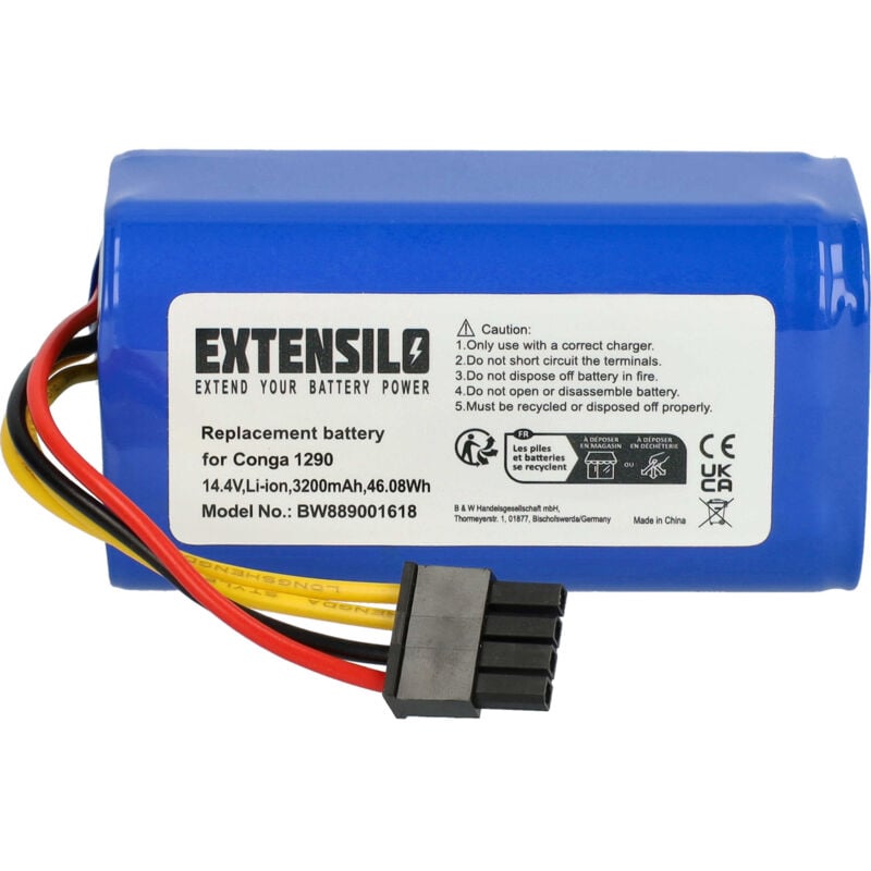 Batterie remplacement pour blaupunkt 6.60.40.04-0, 6.60.40.05-0 pour robot électroménager (3200mAh, 14,4V, Li-ion) - Extensilo