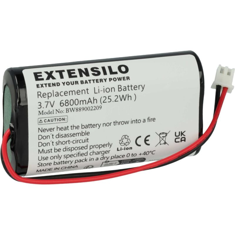 Extensilo - 1x Batterie remplacement pour Zafferano BAT04703706701900 pour lampe de table (6800mAh, 3,7V, Li-ion)